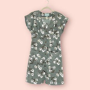 Skies Are Blue Womens A Line Dress Green Mini Floral Corduroy Pockets Snaps S